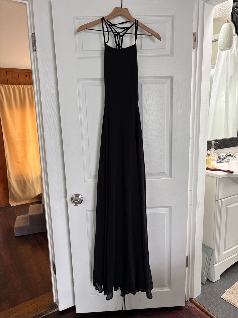 Lulus Black Strappy Back Formal Maxi Dress - small threads on the straps